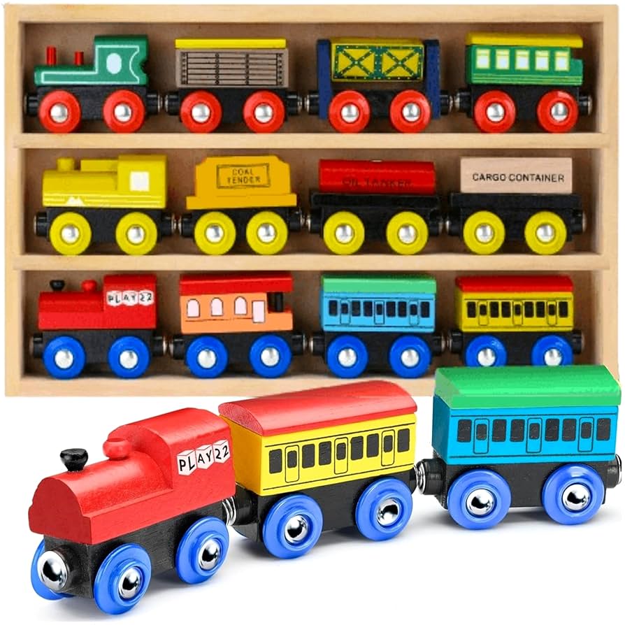 ■希少■鉄道グッズ 3点セット Amazon | Play22 木製電車セット 磁石付きの電車のおもちゃ